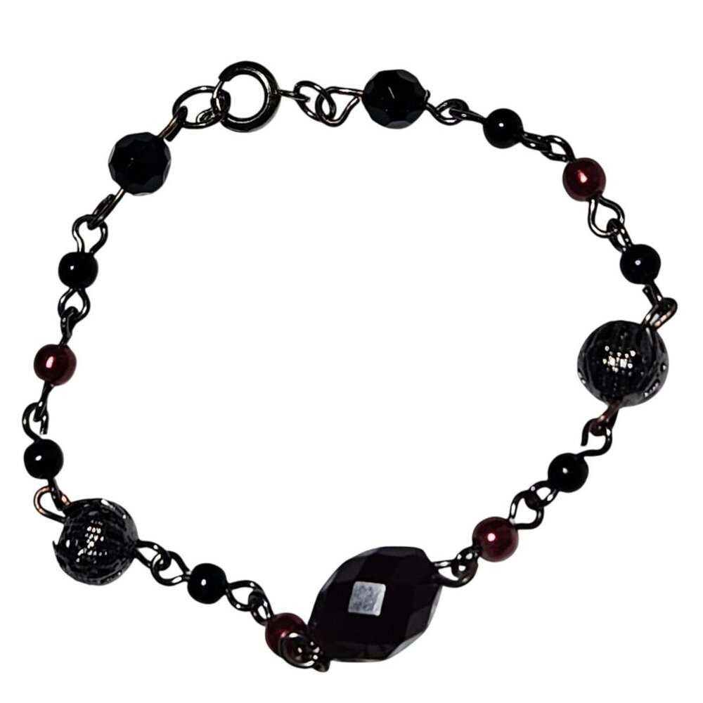 Elegant Black Red Beaded Chain Bracelet Faceted Gemstones Fashion Jewelry Women